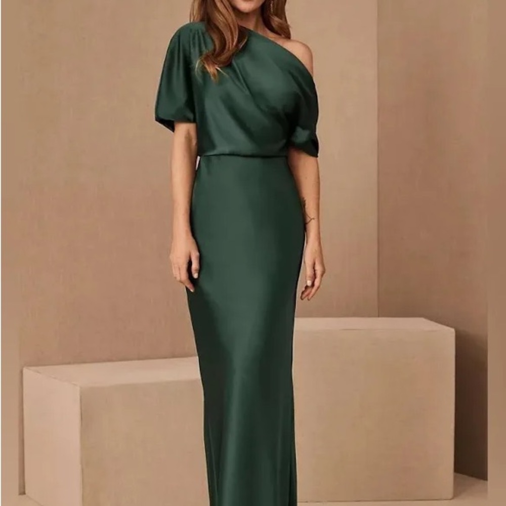 Amsale Anthropologie Satin One-Shoulder Green Dress. Worn 1x